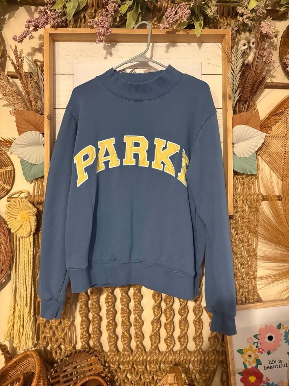 PARKE Varsity Mockneck Sweatshirt in Washed Indigo & peel